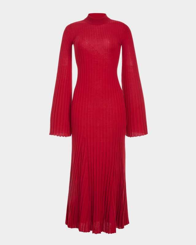 Carmen Turtleneck Flare-Sleeve Maxi Sweater Dress